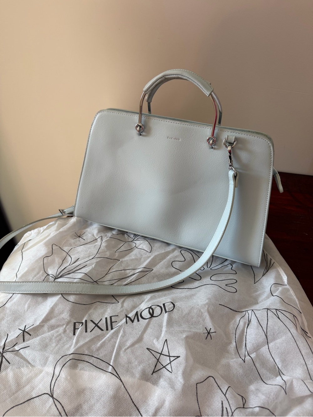 Pixie Mood Pale Blue Structured Top-Handle Satchel in Vegan Leather